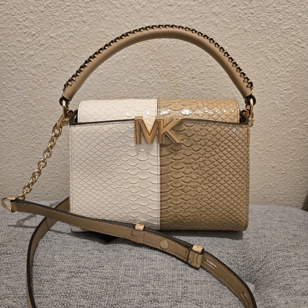 Michael Kors NWOT Karlie Small Two-Tone Snake Embossed Leather Crossbody Bag - Picture 15 of 15